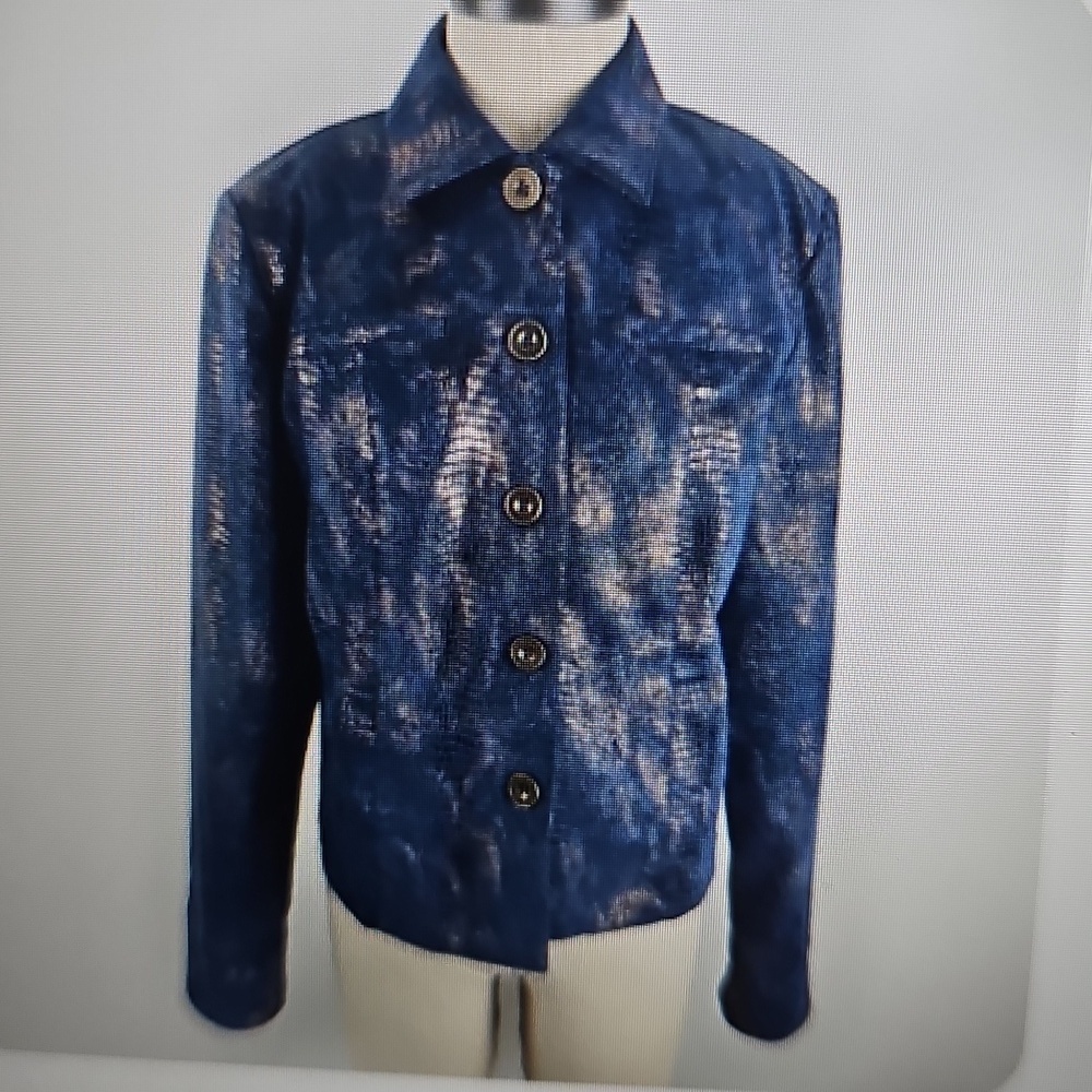 Linear Vintage Snakeskin Metallic Gold Navy Pockets  Unique Blazer Large